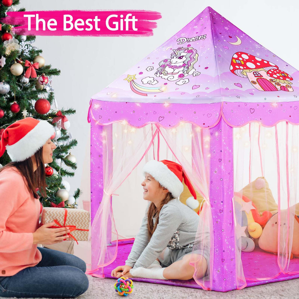 Princess Tent Girls Large Playhouse Kids Castle Play Tent with Star Lights Toy for Children Indoor and Outdoor Games, 55'' x 53'' (DxH)