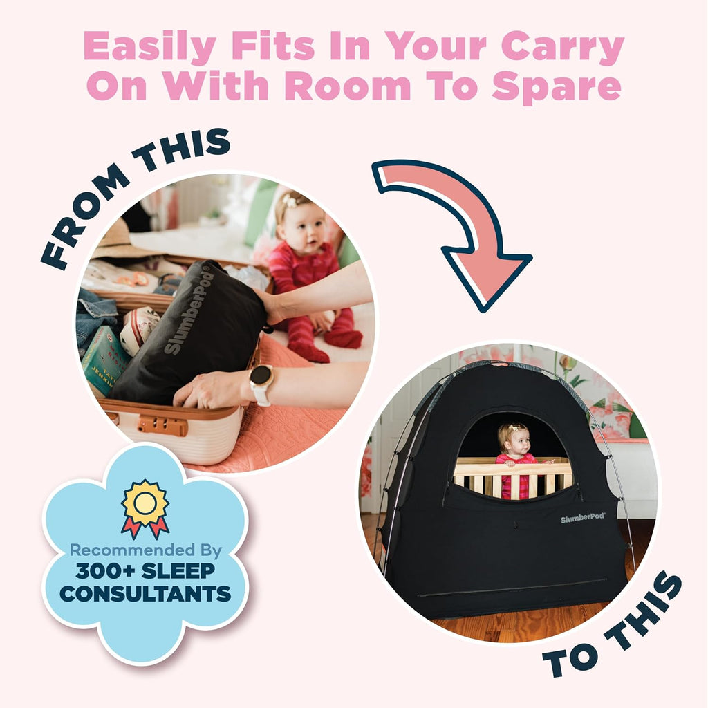 SlumberPod The Original Blackout Sleep Tent for Pack N Play & Mini Crib | Sleep Pod for Babies & Toddlers, Blocks 99% Light, Includes Monitor & Fan Pouches, Bottomless, Shark Tank Featured, Black