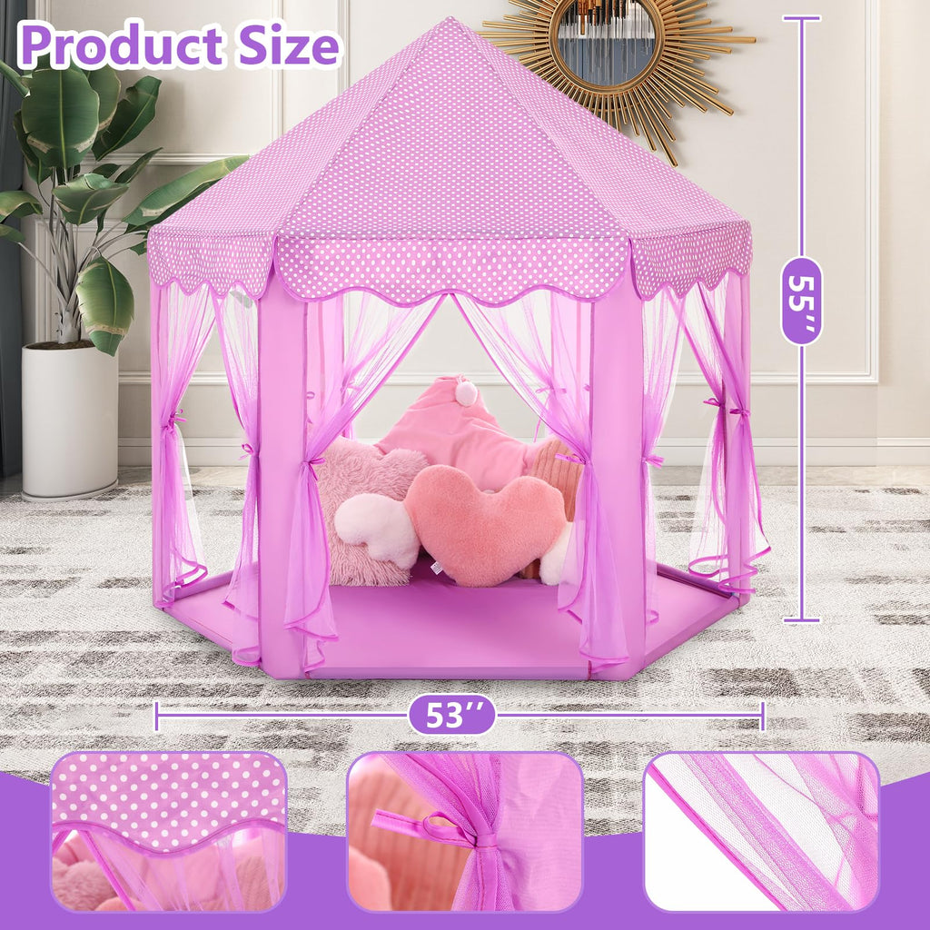 Princess Tent Girls Large Playhouse Kids Castle Play Tent with Star Lights Toy for Children Indoor and Outdoor Games, 55'' x 53'' (DxH)