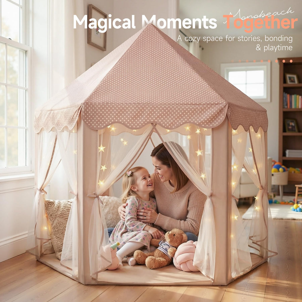 Princess Tent Girls Large Playhouse Kids Castle Play Tent with Star Lights Toy for Children Indoor and Outdoor Games, 55'' x 53'' (DxH)