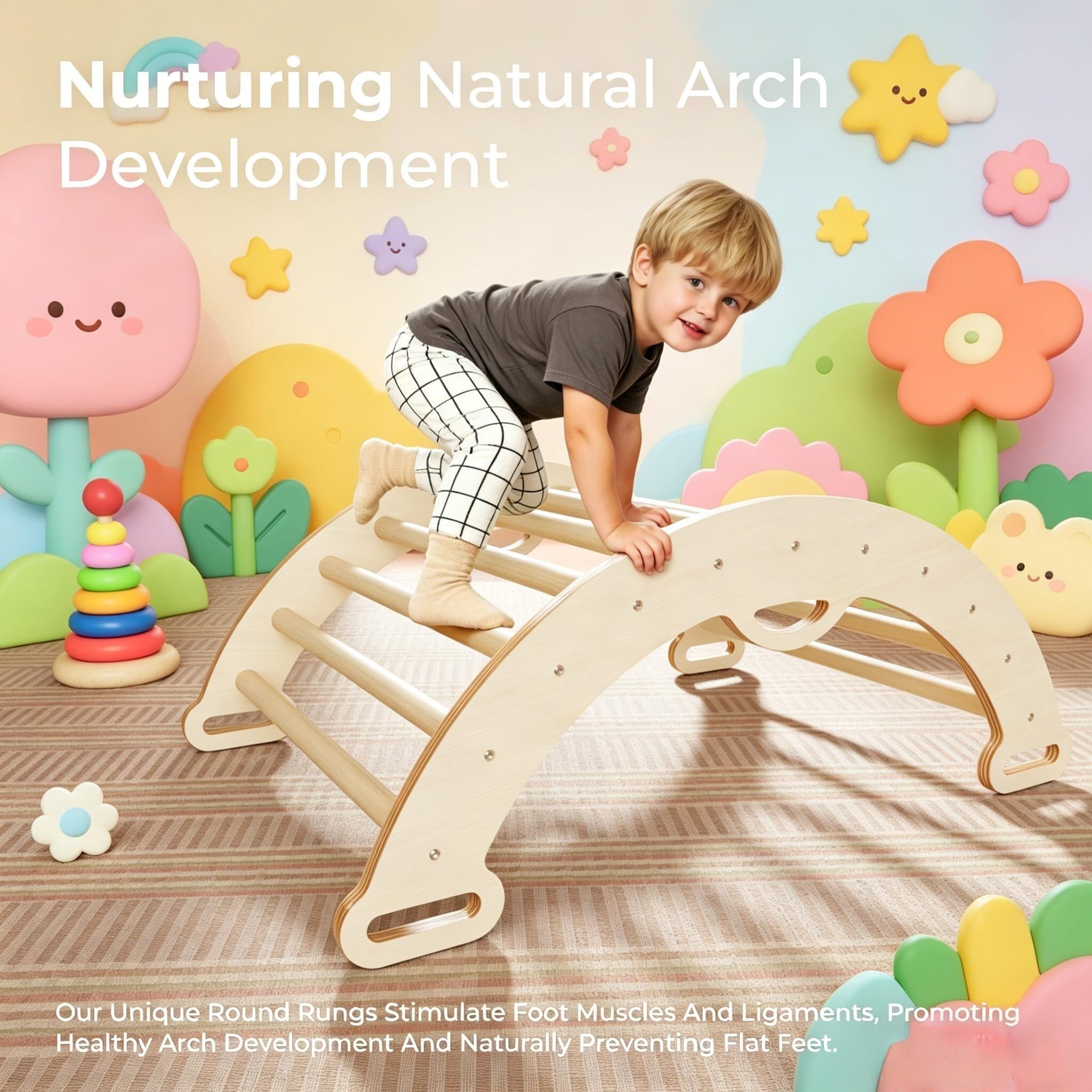 Pikler Triangle Set Montessori: Solid Wood Indoor Climbing Gym with Climbing Ramp Arch Slide for Toddlers Kids Home Playground 1-6 Years