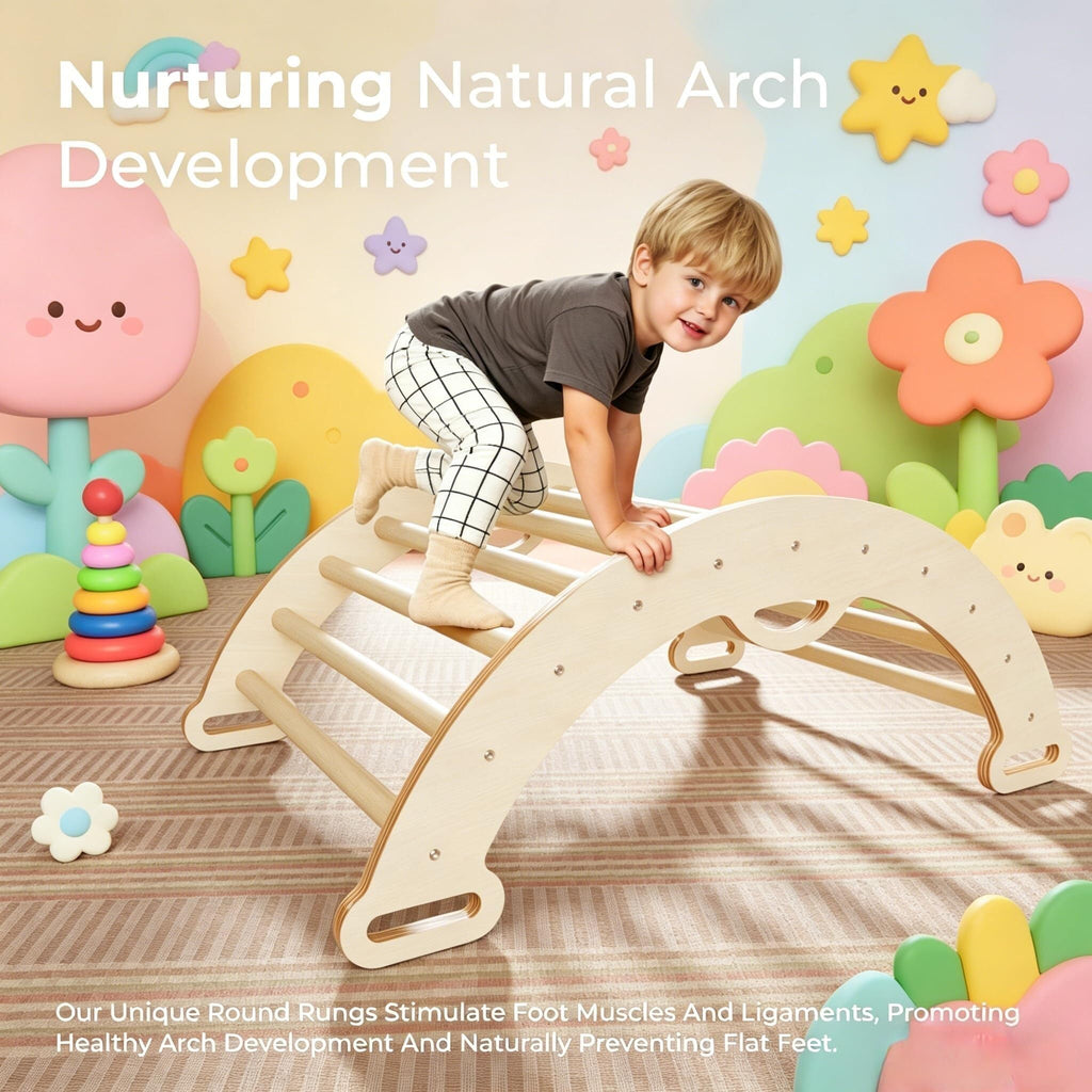 Pikler Triangle Set Montessori: Solid Wood Indoor Climbing Gym with Climbing Ramp Arch Slide for Toddlers Kids Home Playground 1-6 Years