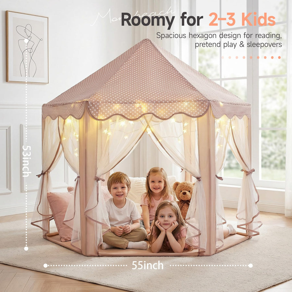 Princess Tent Girls Large Playhouse Kids Castle Play Tent with Star Lights Toy for Children Indoor and Outdoor Games, 55'' x 53'' (DxH)