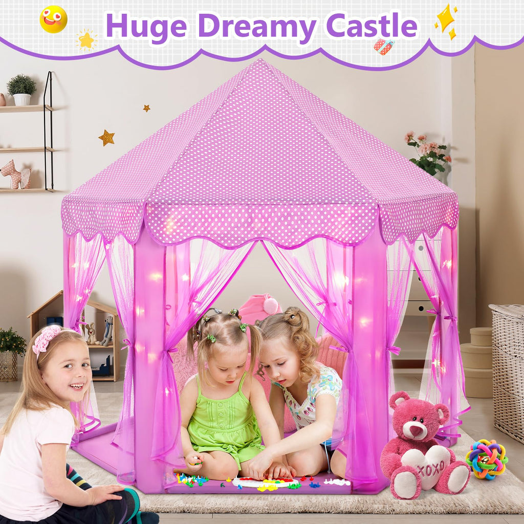 Princess Tent Girls Large Playhouse Kids Castle Play Tent with Star Lights Toy for Children Indoor and Outdoor Games, 55'' x 53'' (DxH)