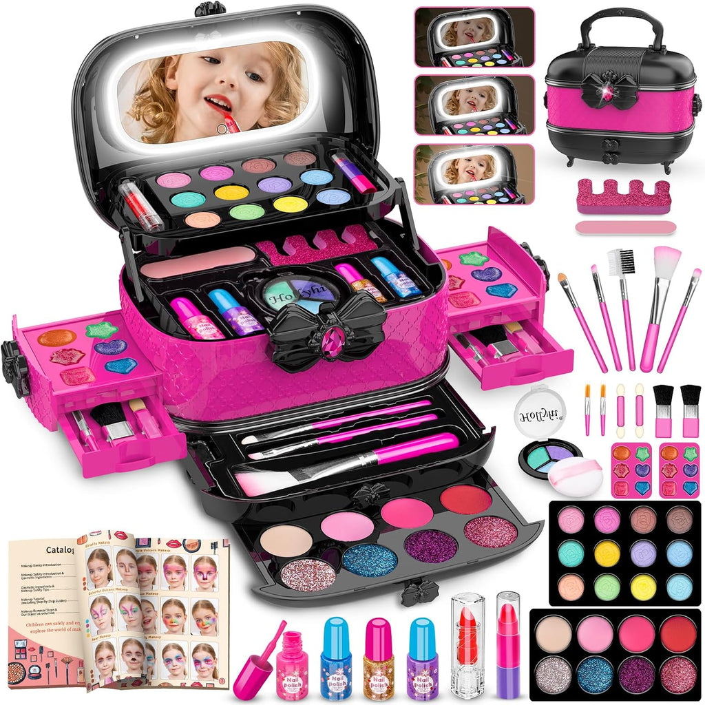 Hollyhi 58 Pcs Kids Makeup Toys Kit for Girls, Real Washable Make Up Set