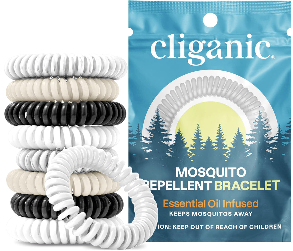 Cliganic 10 Pack Mosquito Repellent Bracelets for Adults & Kids - Natural DEET-Free Bands, Individually Wrapped