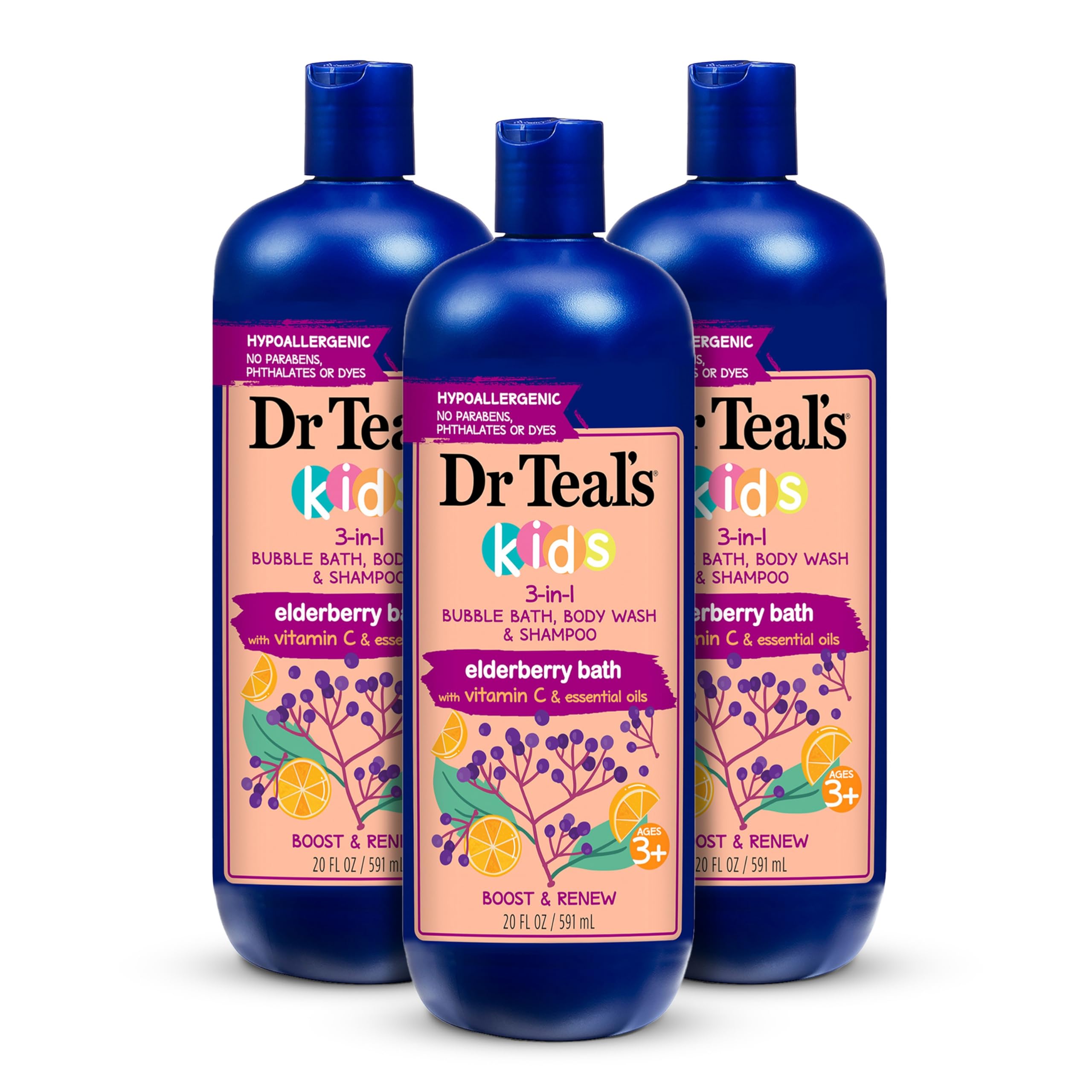 Dr Teal's Kids 3-in-1 Sleep Bubble Bath, Body Wash & Shampoo with Melatonin & Essential Oil, Lavender Scent, 20 fl oz (Pack of 3)