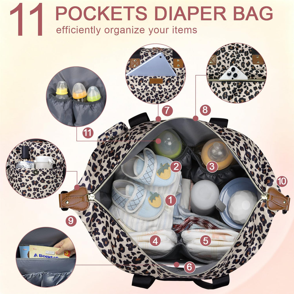 Pritent Diaper Bag Tote Waterproof Maternity Baby Bags with Pacifier Case | M-Black,Removable Shoulder Strap, Stroller Clips,Insulated Pocket,for Mom & Dad, Travel, Maternity, Labor and Delivery
