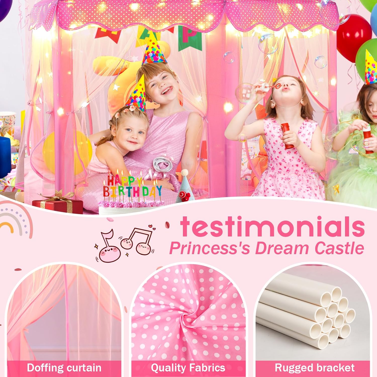 Princess Tent Girls Large Playhouse Kids Castle Play Tent with Star Lights Toy for Children Indoor and Outdoor Games, 55'' x 53'' (DxH)