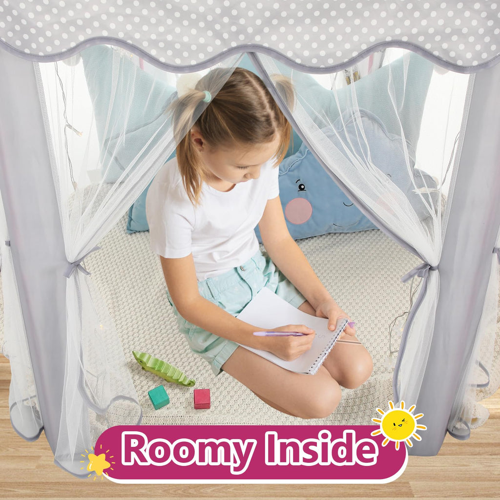 Princess Tent Girls Large Playhouse Kids Castle Play Tent with Star Lights Toy for Children Indoor and Outdoor Games, 55'' x 53'' (DxH)