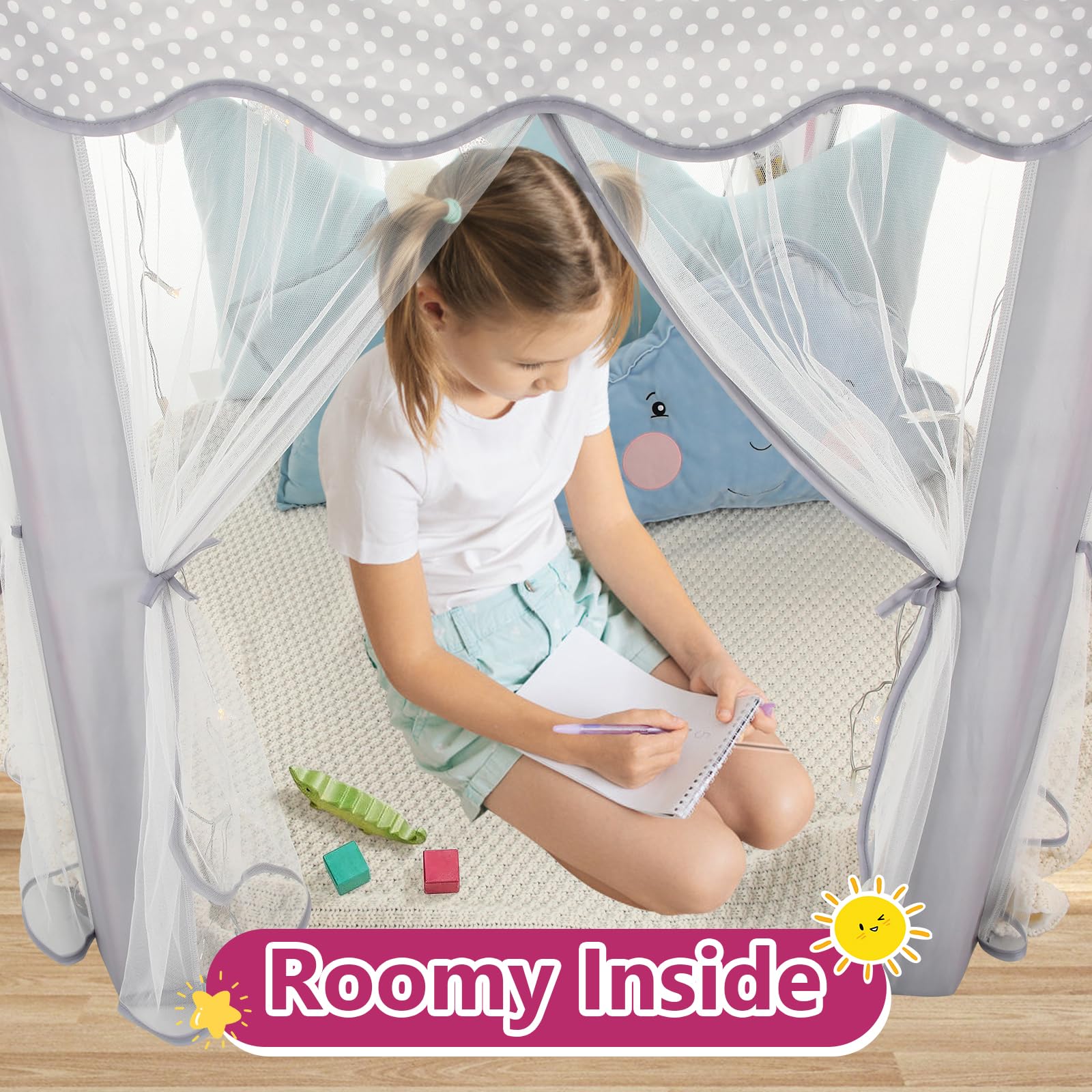 Princess Tent Girls Large Playhouse Kids Castle Play Tent with Star Lights Toy for Children Indoor and Outdoor Games, 55'' x 53'' (DxH)