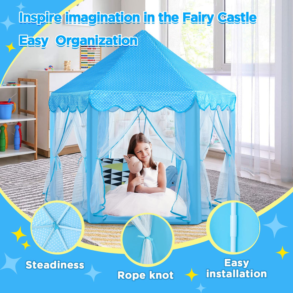 Princess Tent Girls Large Playhouse Kids Castle Play Tent with Star Lights Toy for Children Indoor and Outdoor Games, 55'' x 53'' (DxH)