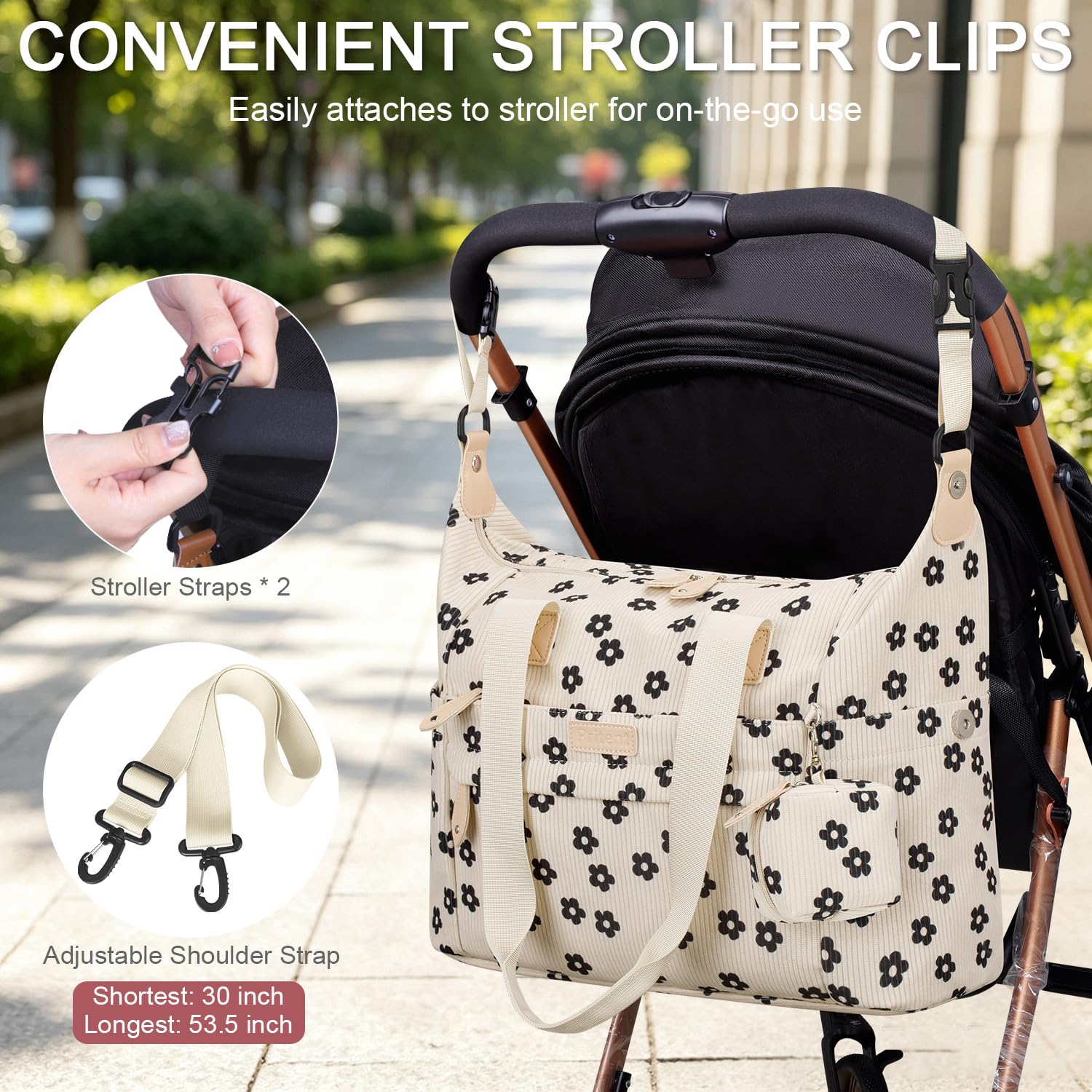 Pritent Diaper Bag Tote Waterproof Maternity Baby Bags with Pacifier Case | M-Black,Removable Shoulder Strap, Stroller Clips,Insulated Pocket,for Mom & Dad, Travel, Maternity, Labor and Delivery