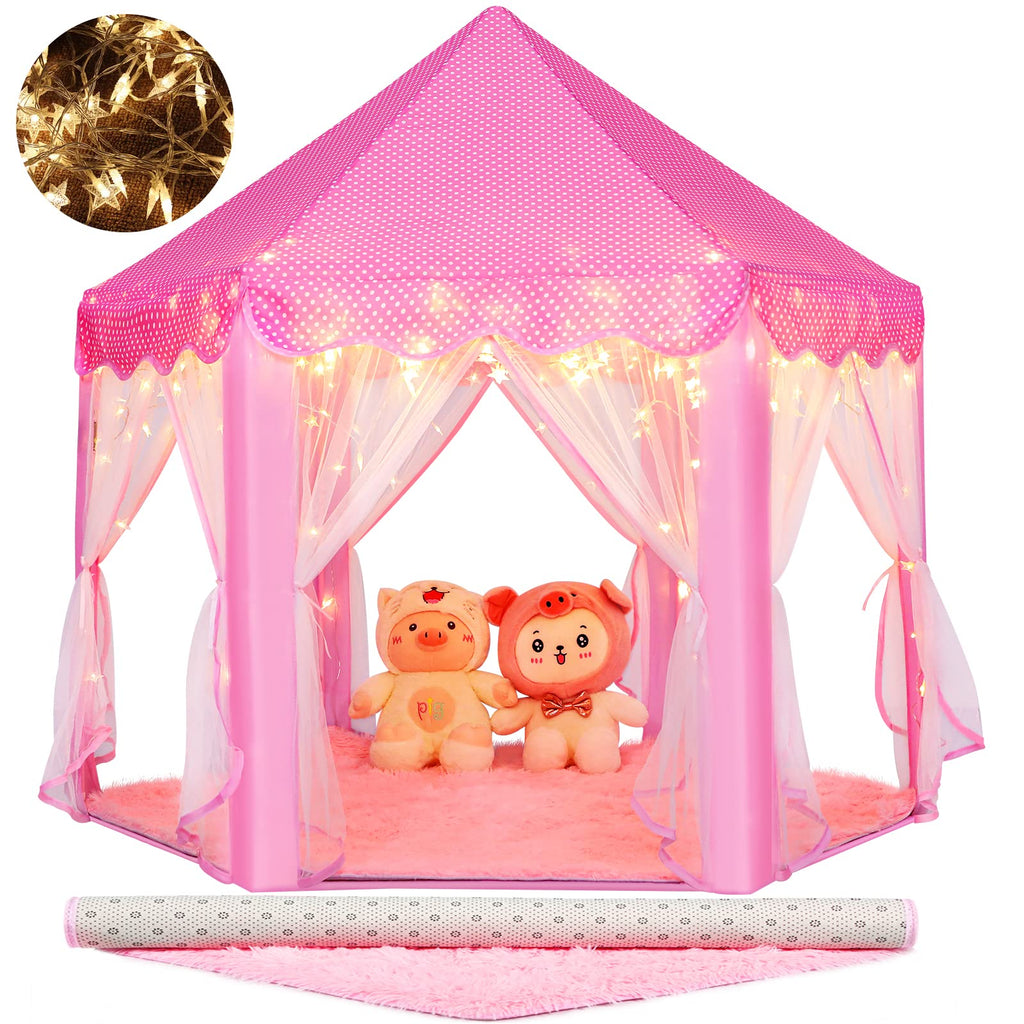 Princess Tent Girls Large Playhouse Kids Castle Play Tent with Star Lights Toy for Children Indoor and Outdoor Games, 55'' x 53'' (DxH)