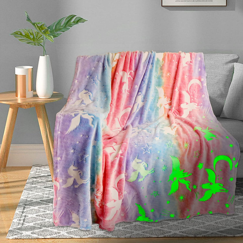 TEHALK Unicorn Glow in The Dark Blanket, Unicorn Blanket for Girls/Kids, Unicorns Gifts for Girls Age 3-12, Toddler Blanket for Kids, Soft Fleece Blanket Throw Birthday Gift 40"x60"
