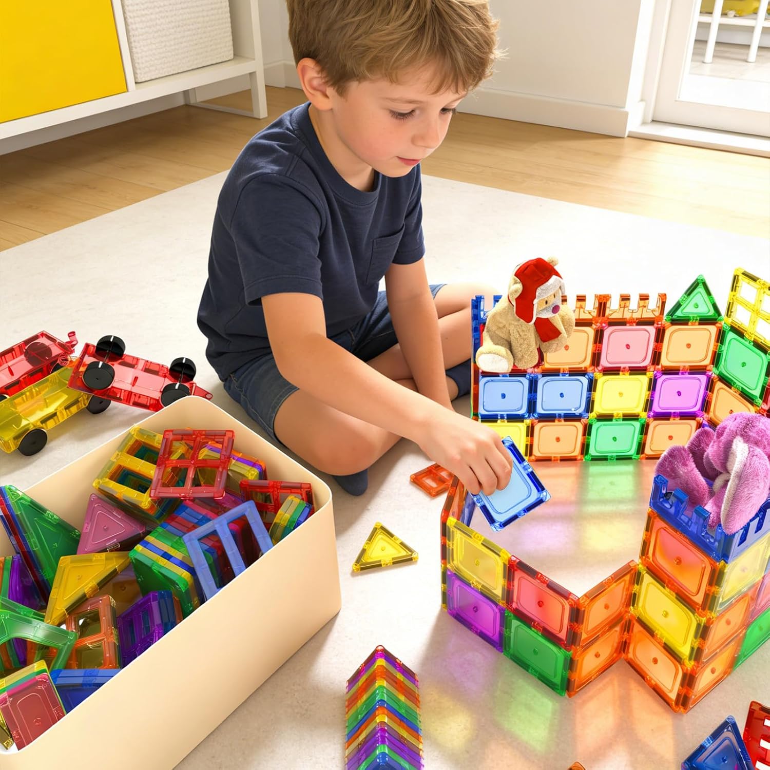 Coodoo Magnetic Tiles Kids Toys STEM Magnet Toy for Toddler Magnetic Blocks Building Preschool Learning Sensory Montessori Toys for 3+ Year Old Boys and Girls, Safe Creativity Toddler Kids Toy 40PCS