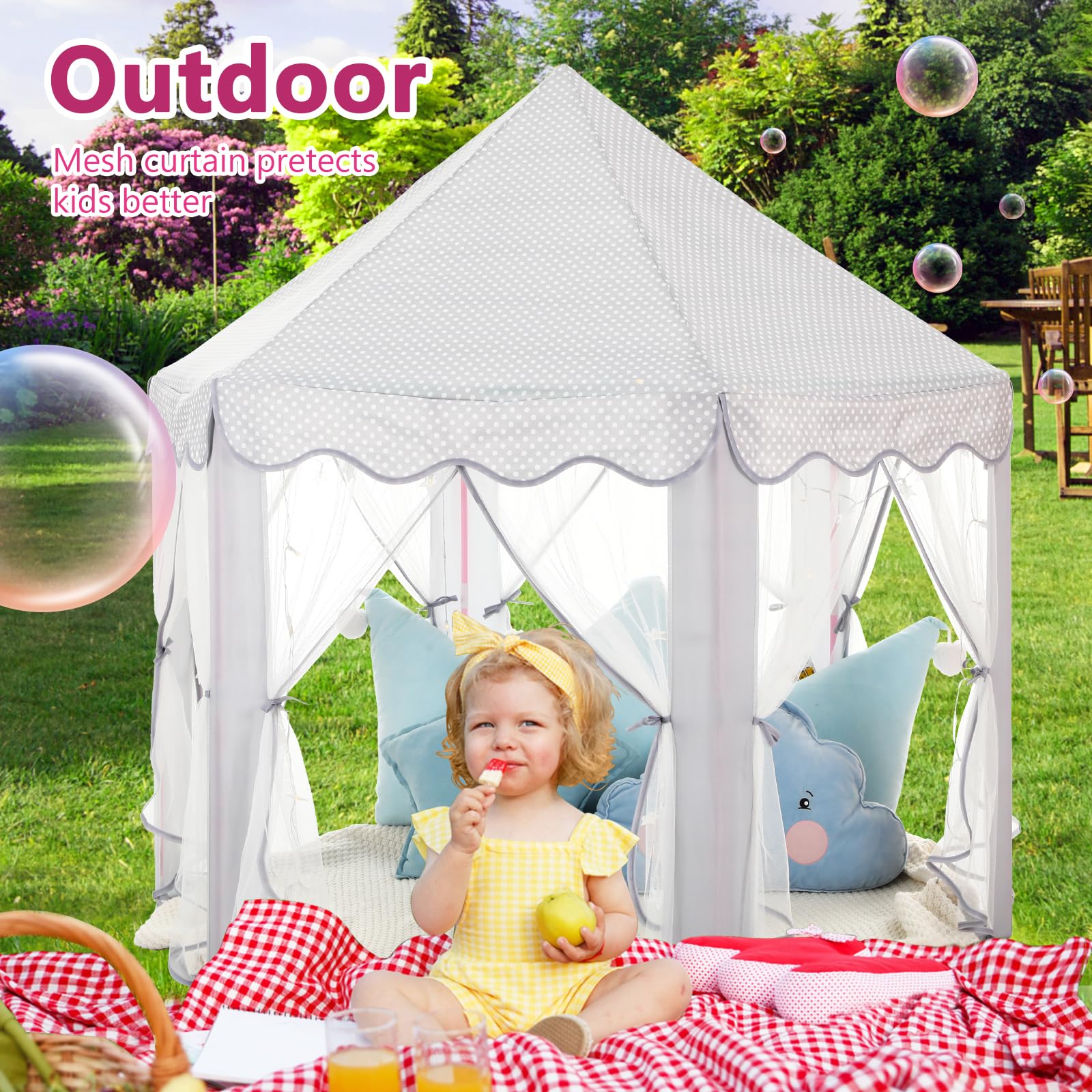 Princess Tent Girls Large Playhouse Kids Castle Play Tent with Star Lights Toy for Children Indoor and Outdoor Games, 55'' x 53'' (DxH)