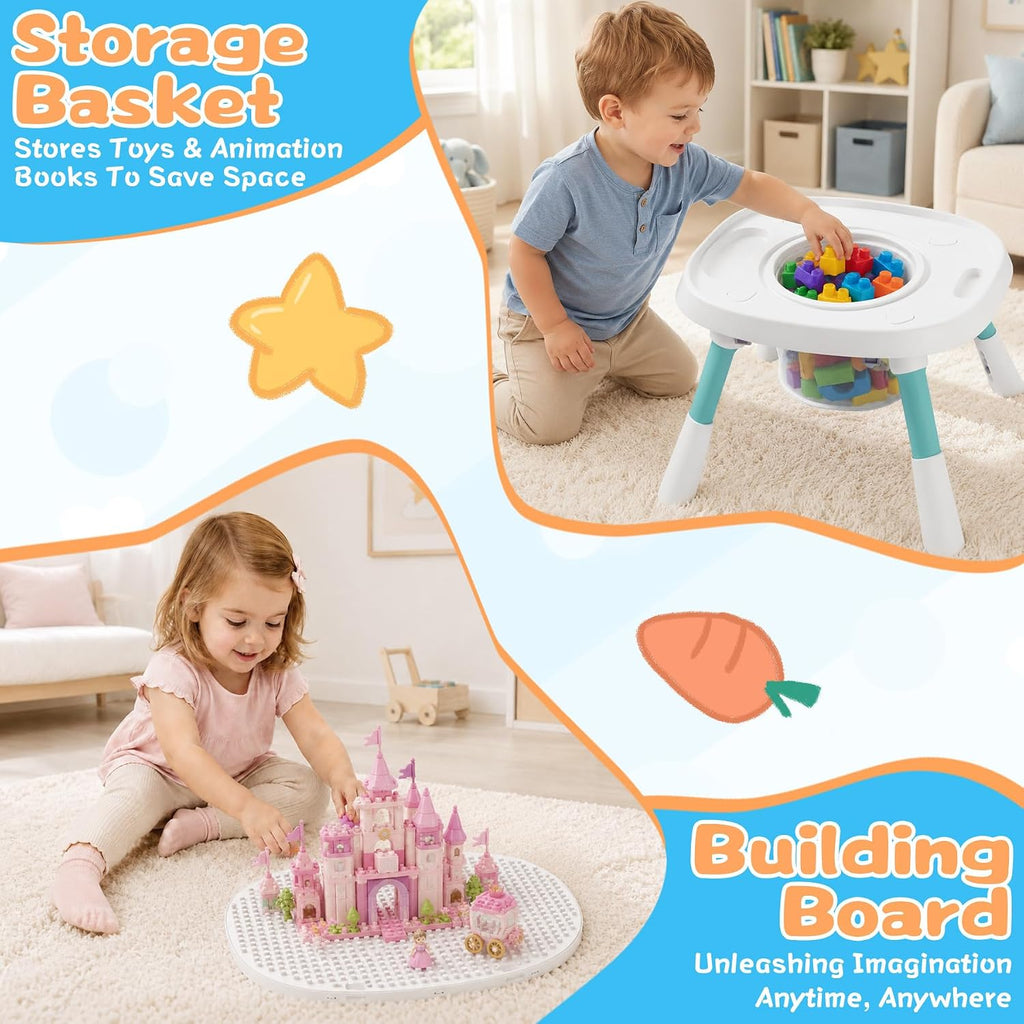 6-in-1 Baby Activity Center Stationary Standing Activity Table Light White | Grows 6-12-36M! 4-Stage Montessori Secure-Snap Toys & Hidden Storage. Enjoy 20-min Coffee Time While Toddler Plays Safely.