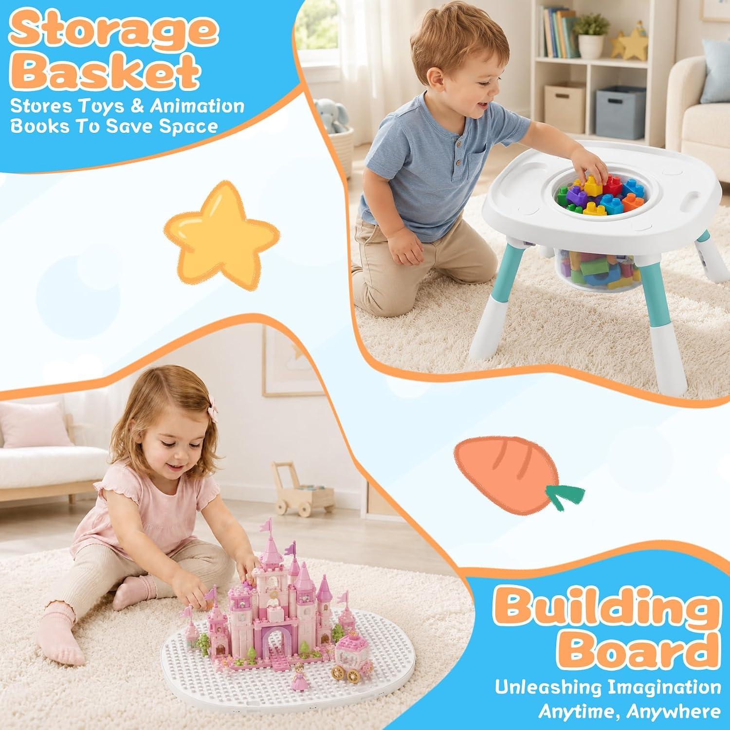 6-in-1 Baby Activity Center Stationary Standing Activity Table Light White | Grows 6-12-36M! 4-Stage Montessori Secure-Snap Toys & Hidden Storage. Enjoy 20-min Coffee Time While Toddler Plays Safely.