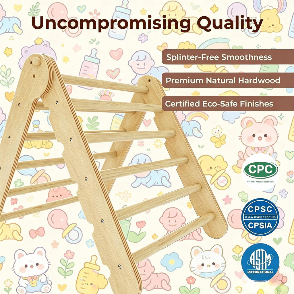 Pikler Triangle Set Montessori: Solid Wood Indoor Climbing Gym with Climbing Ramp Arch Slide for Toddlers Kids Home Playground 1-6 Years