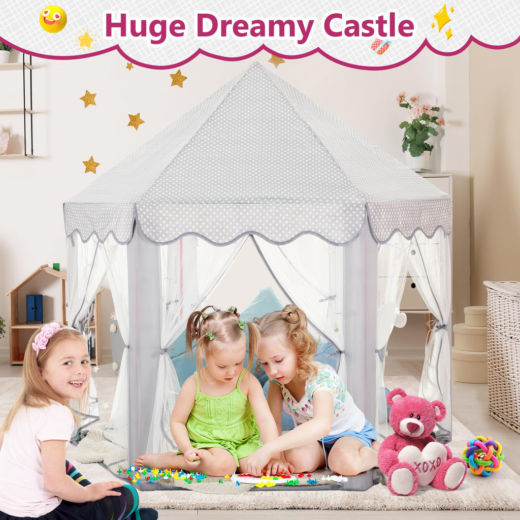 Princess Tent Girls Large Playhouse Kids Castle Play Tent with Star Lights Toy for Children Indoor and Outdoor Games, 55'' x 53'' (DxH)