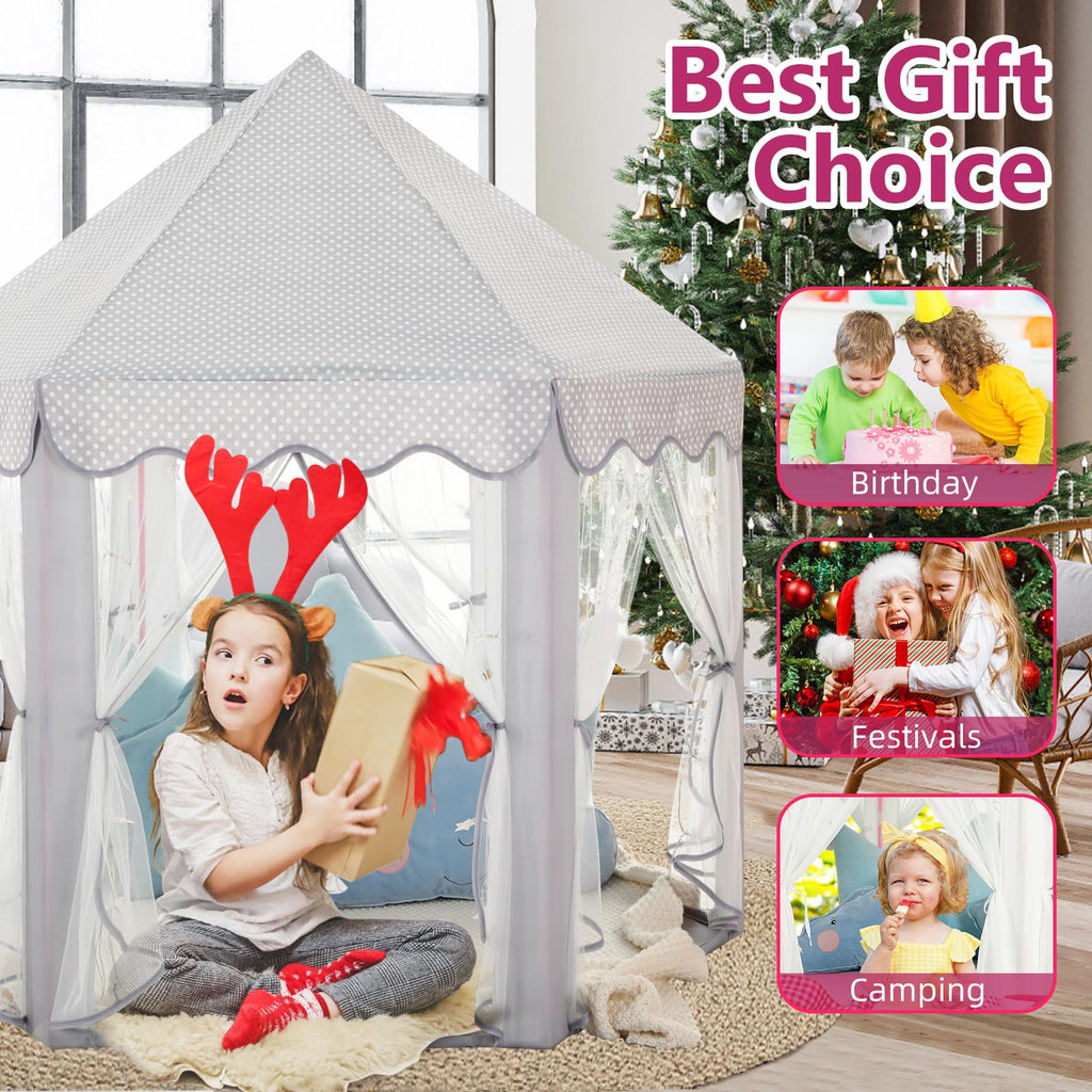 Princess Tent Girls Large Playhouse Kids Castle Play Tent with Star Lights Toy for Children Indoor and Outdoor Games, 55'' x 53'' (DxH)