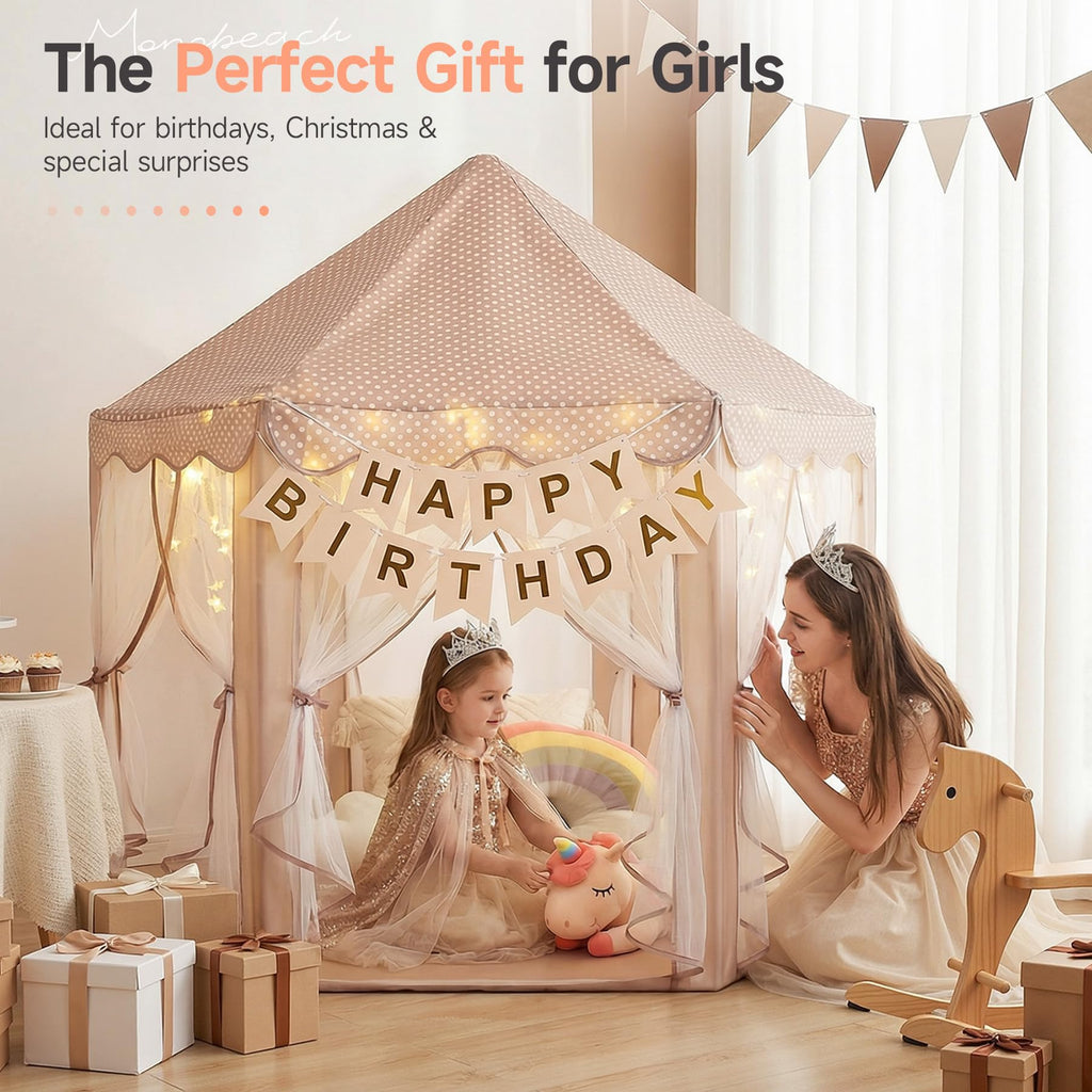 Princess Tent Girls Large Playhouse Kids Castle Play Tent with Star Lights Toy for Children Indoor and Outdoor Games, 55'' x 53'' (DxH)