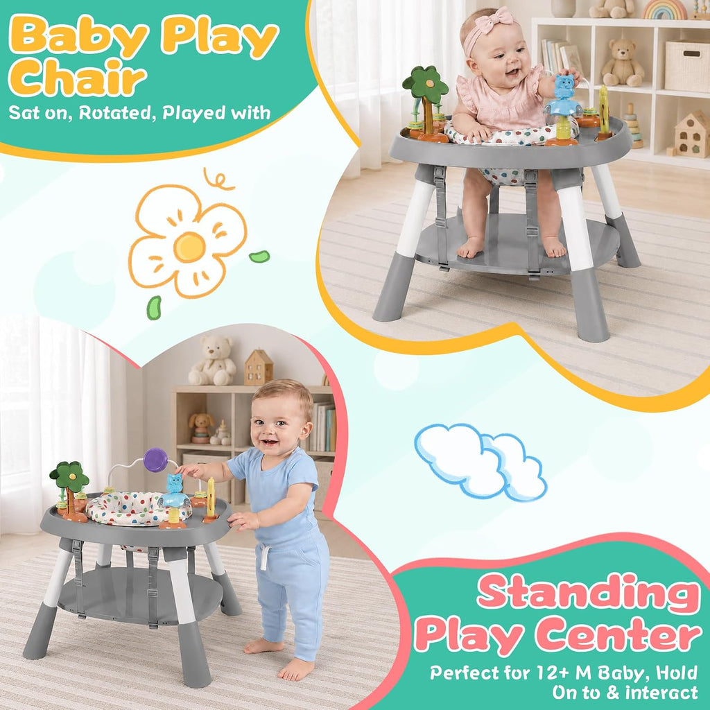 6-in-1 Baby Activity Center Stationary Standing Activity Table Light White | Grows 6-12-36M! 4-Stage Montessori Secure-Snap Toys & Hidden Storage. Enjoy 20-min Coffee Time While Toddler Plays Safely.