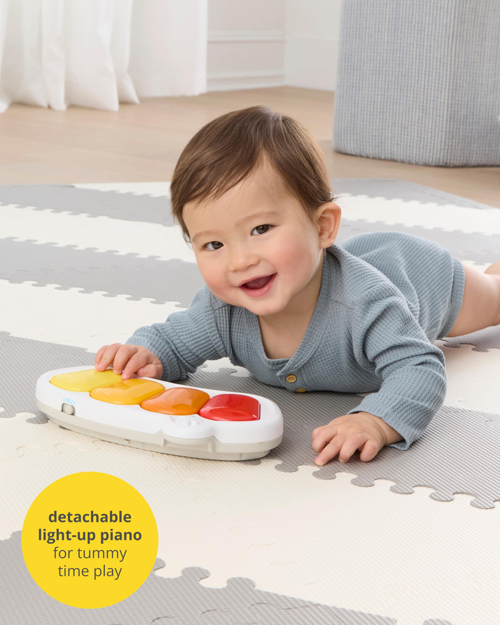 Skip Hop 2-in-1 Baby Activity Center with 20+ Developmental Activities Light-up Musical Piano for Tummy Time Play 4 Clip-on & Moveable Toys and 360-degree Rotating Seat Seascape Age 4m+