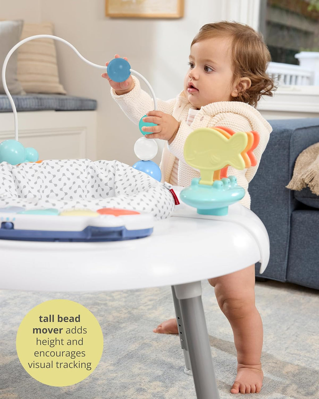 Skip Hop 2-in-1 Baby Activity Center with 20+ Developmental Activities Light-up Musical Piano for Tummy Time Play 4 Clip-on & Moveable Toys and 360-degree Rotating Seat Seascape Age 4m+
