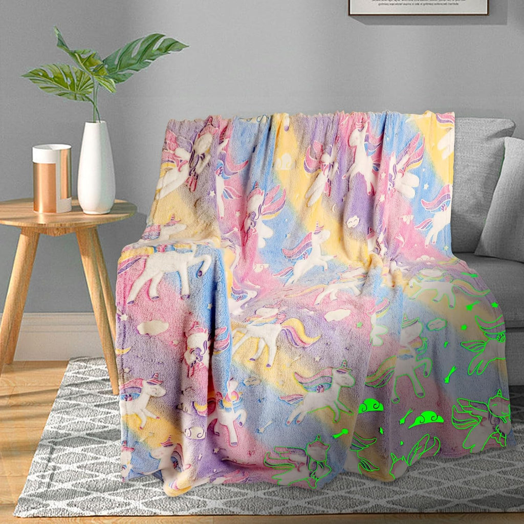 TEHALK Unicorn Glow in The Dark Blanket, Unicorn Blanket for Girls/Kids, Unicorns Gifts for Girls Age 3-12, Toddler Blanket for Kids, Soft Fleece Blanket Throw Birthday Gift 40"x60"