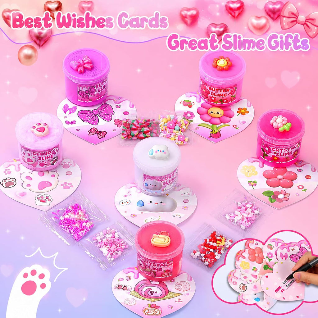 6-Pack Pink Slime Kit for Girls, Cloud Butter Squishy Birthday Gift Set