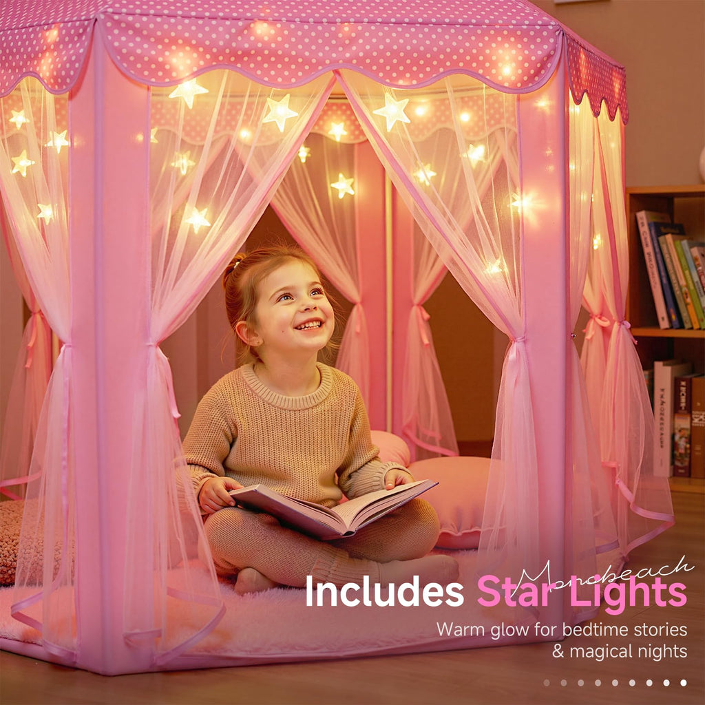 Princess Tent Girls Large Playhouse Kids Castle Play Tent with Star Lights Toy for Children Indoor and Outdoor Games, 55'' x 53'' (DxH)
