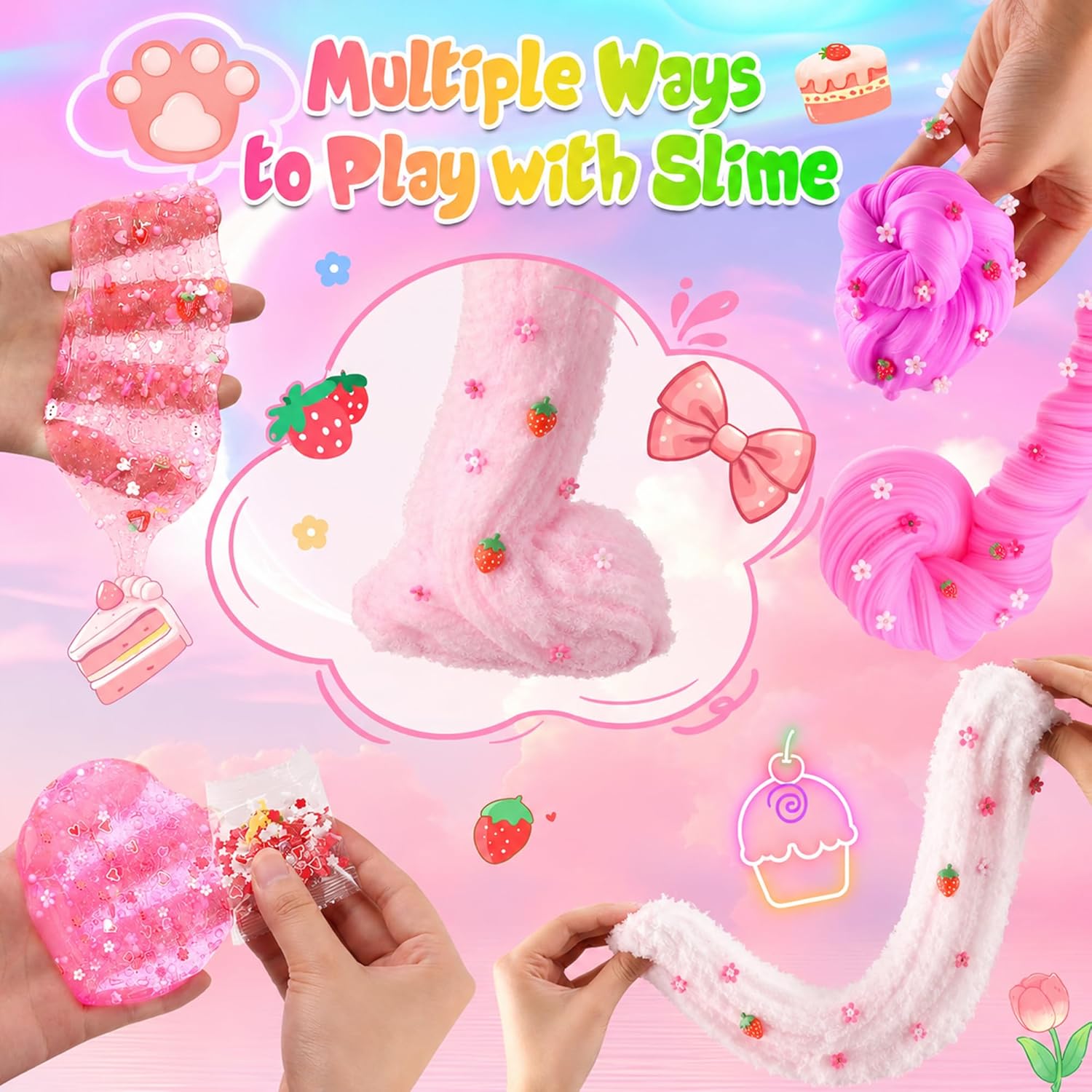 6-Pack Pink Slime Kit for Girls, Cloud Butter Squishy Birthday Gift Set