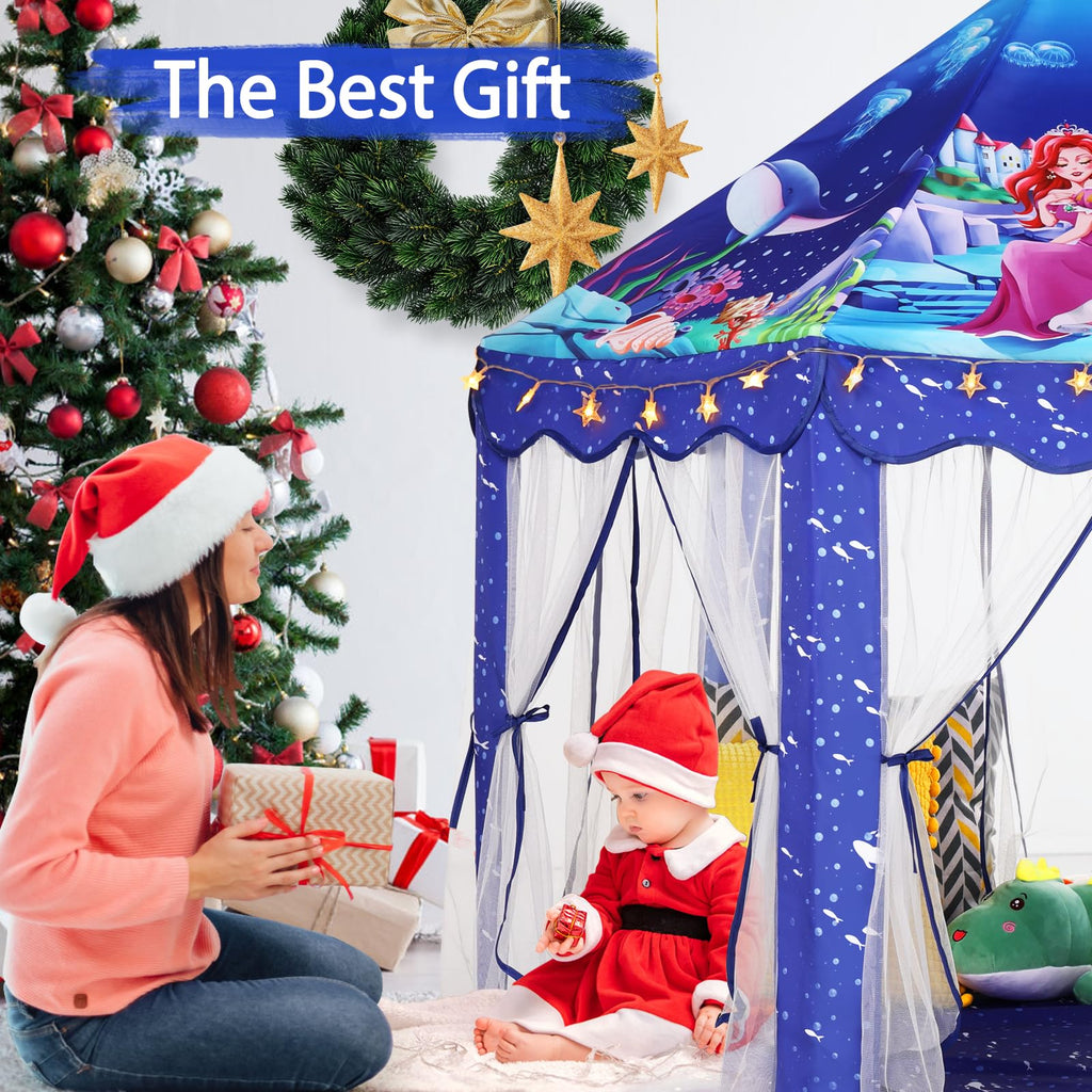 Princess Tent Girls Large Playhouse Kids Castle Play Tent with Star Lights Toy for Children Indoor and Outdoor Games, 55'' x 53'' (DxH)