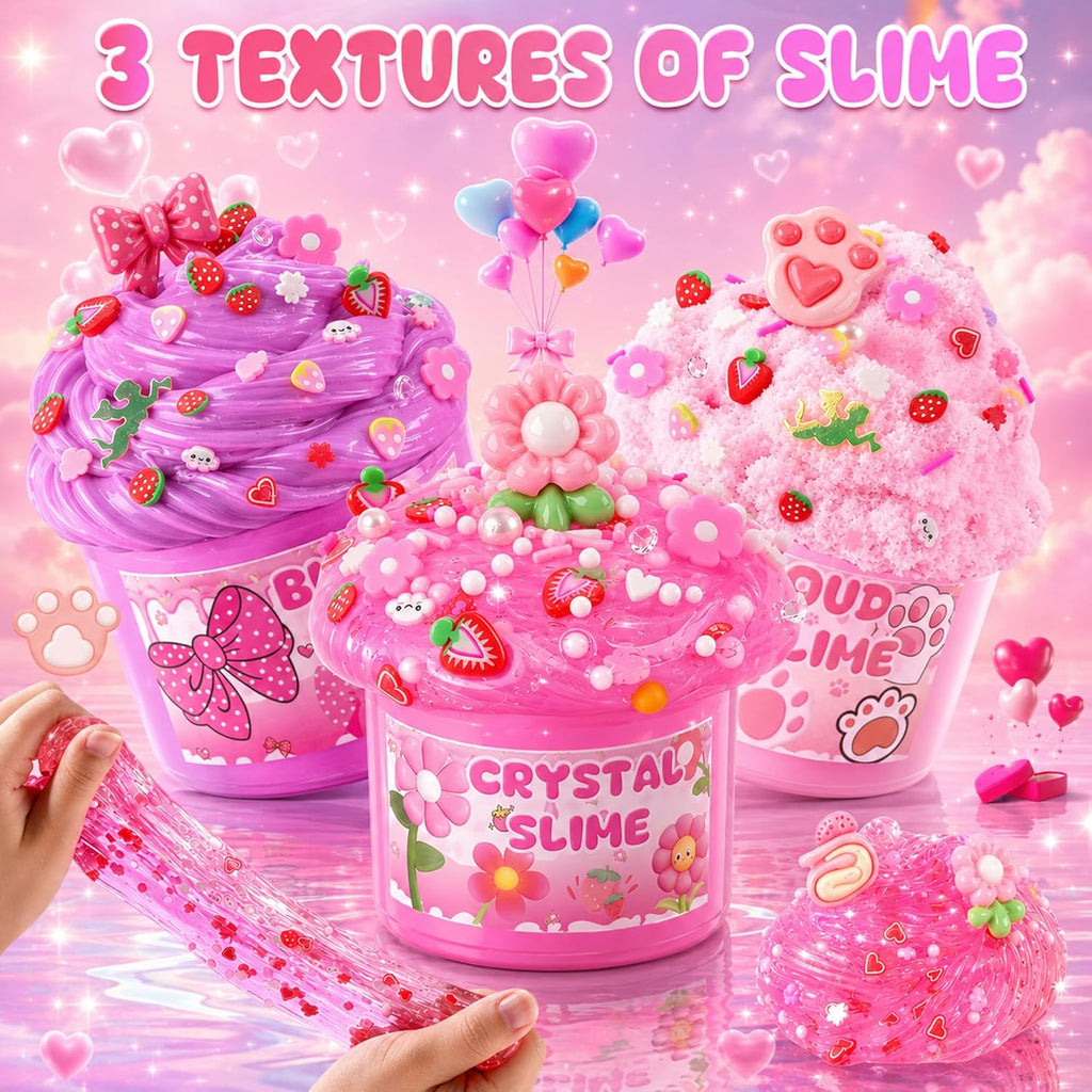 6-Pack Pink Slime Kit for Girls, Cloud Butter Squishy Birthday Gift Set