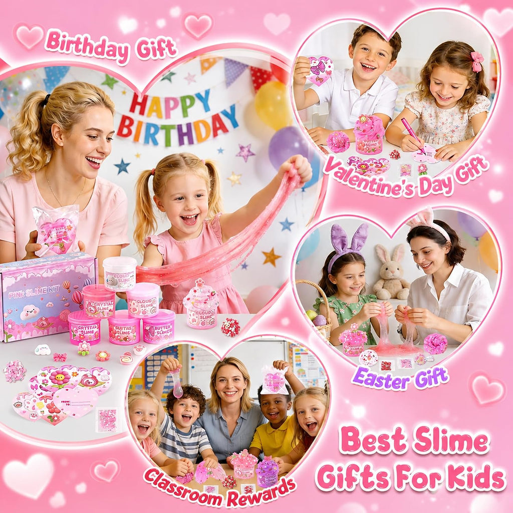6-Pack Pink Slime Kit for Girls, Cloud Butter Squishy Birthday Gift Set