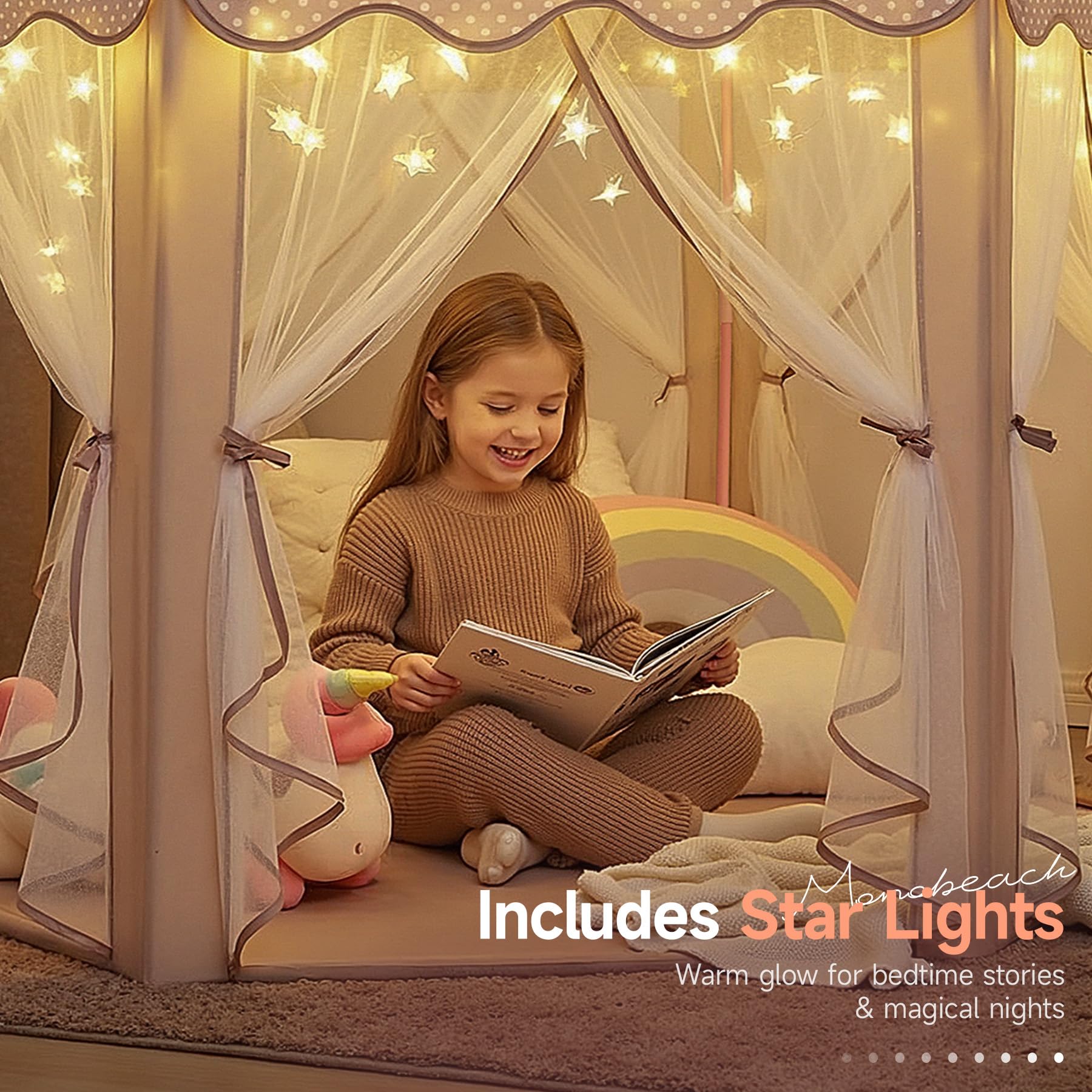 Princess Tent Girls Large Playhouse Kids Castle Play Tent with Star Lights Toy for Children Indoor and Outdoor Games, 55'' x 53'' (DxH)