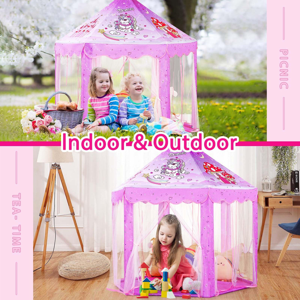 Princess Tent Girls Large Playhouse Kids Castle Play Tent with Star Lights Toy for Children Indoor and Outdoor Games, 55'' x 53'' (DxH)
