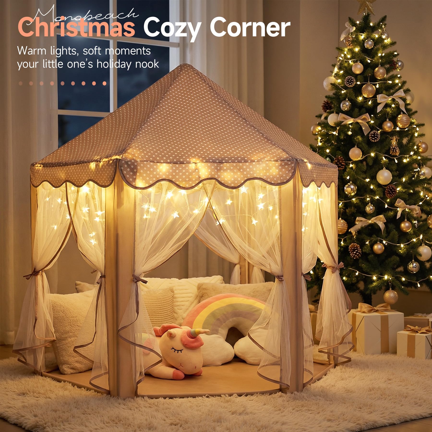 Princess Tent Girls Large Playhouse Kids Castle Play Tent with Star Lights Toy for Children Indoor and Outdoor Games, 55'' x 53'' (DxH)