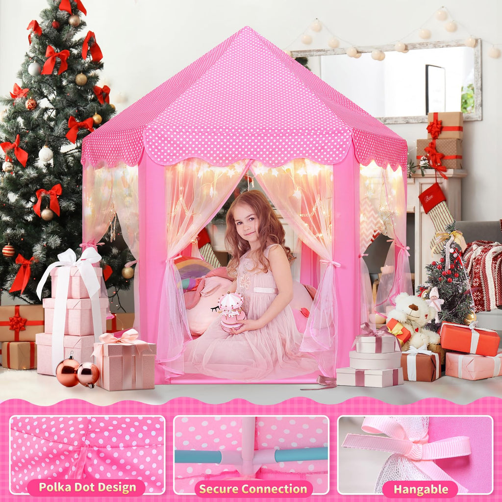 Princess Tent Girls Large Playhouse Kids Castle Play Tent with Star Lights Toy for Children Indoor and Outdoor Games, 55'' x 53'' (DxH)