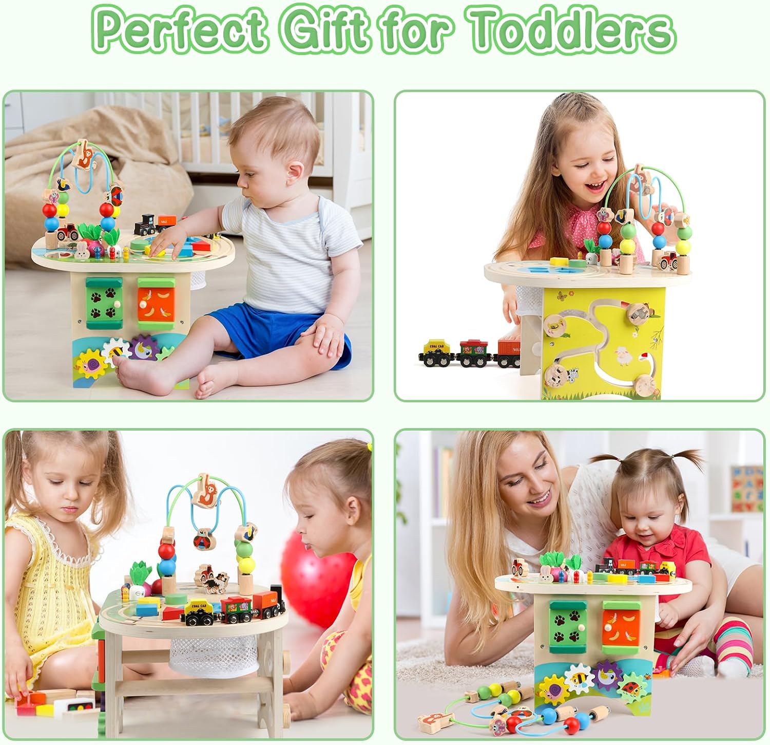 Activity Table for 1 Year Old Montessori Educational Learning Toys for 1 2 Year Old Girls Boys Toddlers Baby 12-18 Months 1st First Birthday Gifts 10 in 1 Wooden Bead Maze Sensory Center Toys
