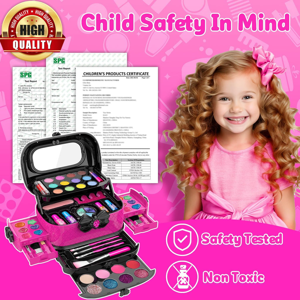 Hollyhi 58 Pcs Kids Makeup Toys Kit for Girls, Real Washable Make Up Set