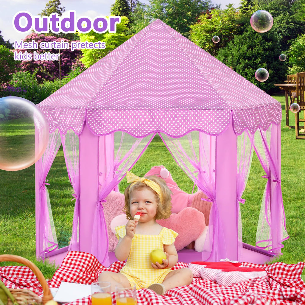 Princess Tent Girls Large Playhouse Kids Castle Play Tent with Star Lights Toy for Children Indoor and Outdoor Games, 55'' x 53'' (DxH)