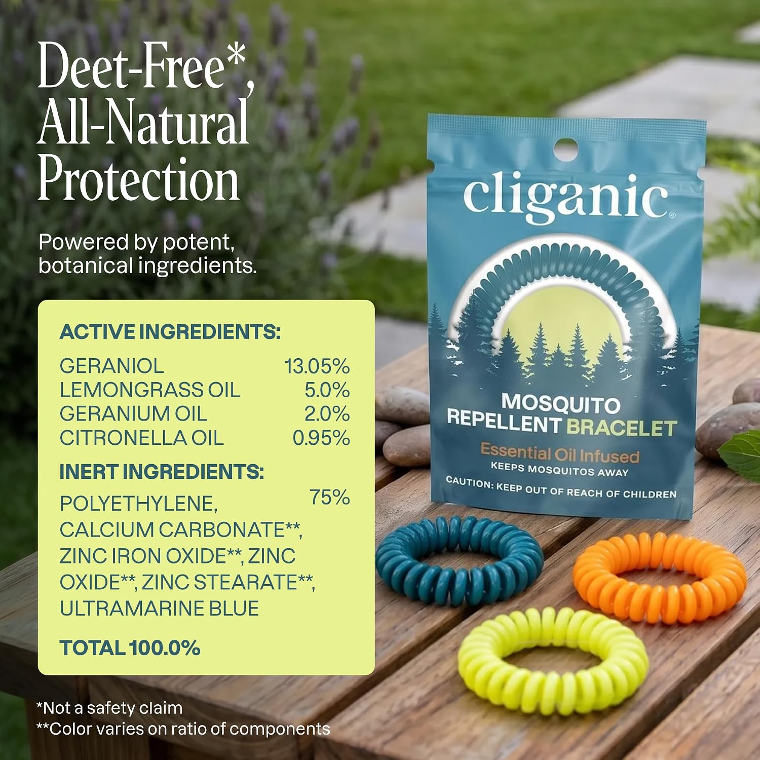 Cliganic 10 Pack Mosquito Repellent Bracelets for Adults & Kids - Natural DEET-Free Bands, Individually Wrapped