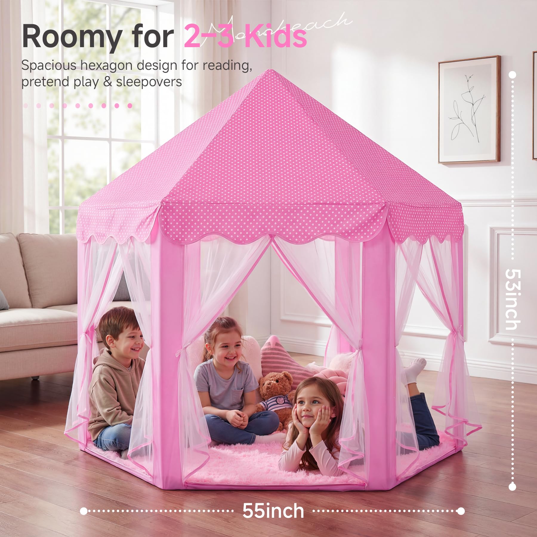 Princess Tent Girls Large Playhouse Kids Castle Play Tent with Star Lights Toy for Children Indoor and Outdoor Games, 55'' x 53'' (DxH)