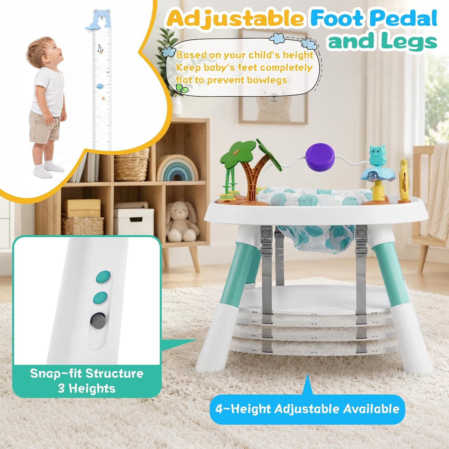 6-in-1 Baby Activity Center Stationary Standing Activity Table Light White | Grows 6-12-36M! 4-Stage Montessori Secure-Snap Toys & Hidden Storage. Enjoy 20-min Coffee Time While Toddler Plays Safely.