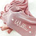 Luxury Personalized Name Baby Blanket, Hand-Embroidered Name Baby Blanket, Soft Breathable Cotton Knit Kids Blankets, Newborn Kid Gift, New Mom Gifts, Newborn Kids Girl & Boy Gift 10