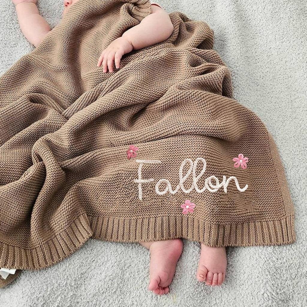 Luxury Personalized Name Baby Blanket, Hand-Embroidered Name Baby Blanket, Soft Breathable Cotton Knit Kids Blankets, Newborn Kid Gift, New Mom Gifts, Newborn Kids Girl & Boy Gift 10