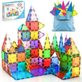 PicassoTiles 100 Piece Magnetic Tiles, Clear 3D Building Blocks for Kids 3+ | No-limit scalable builds, hands-on magnet polarity fun, family group play, quick assemble & store, shape & color recognition